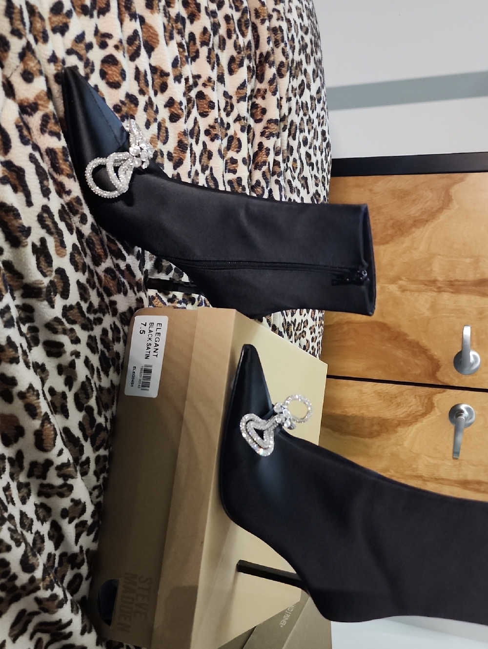 Gant Black Satin Pointed Toe Stiletto Ankle Boots with Rhinestone Detail